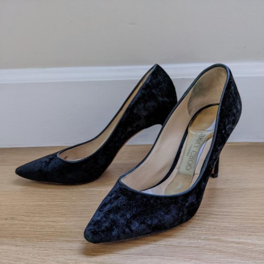 Jimmy Choo Black Romy 60 Crushed Velvet Pumps